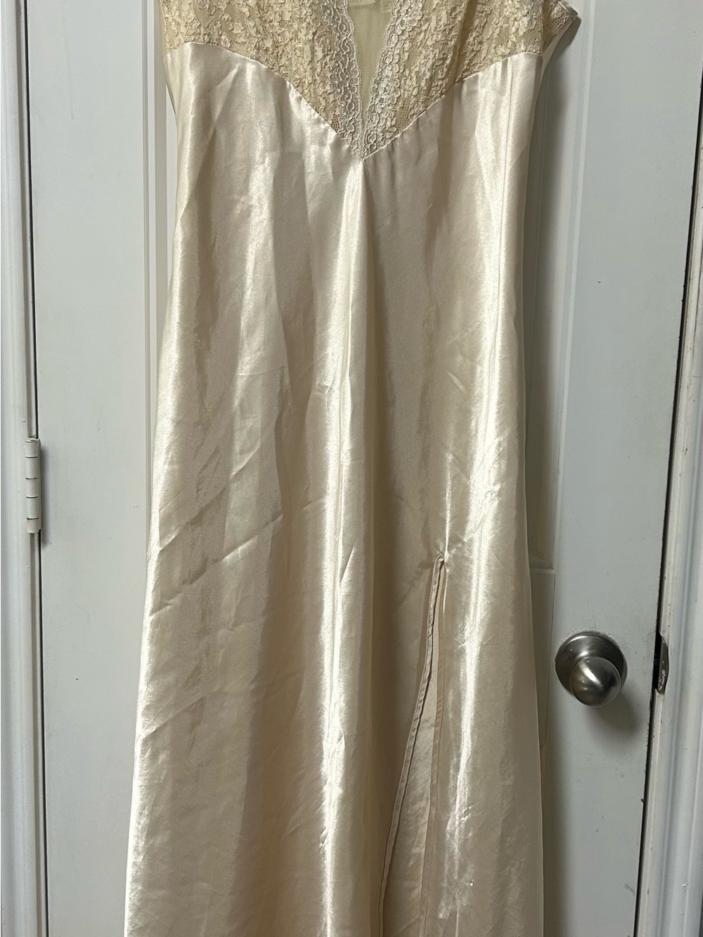 Victoria's Secret Cream Satin Lace-Trim Slip